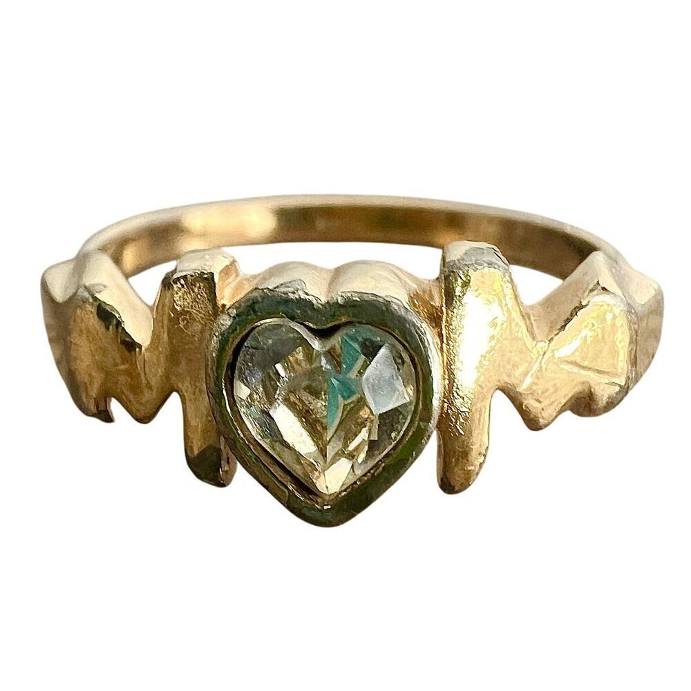 🍭6/$30 Distressed gold and silver tone Mom heart ring - size 10.5